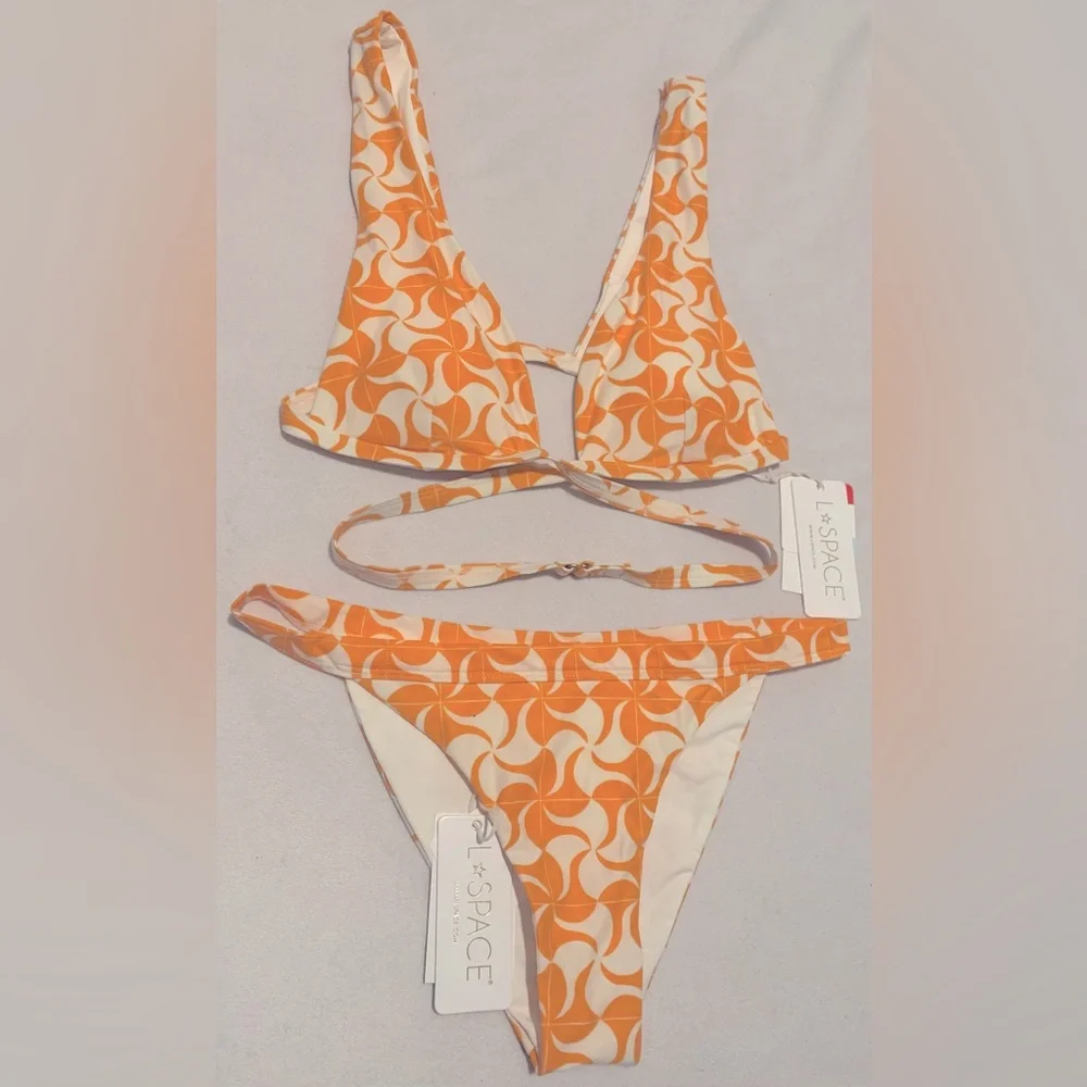 NWT L*Space Set Avery Bikini Top and Camdyn Bikini Bottom Small Orange/White - Picture 4 of 15